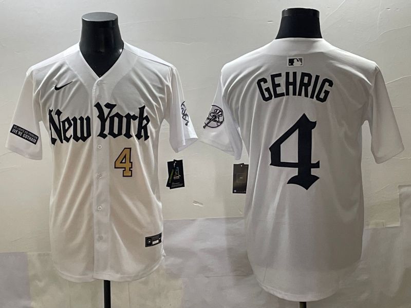 Men 2025 New York Yankees 4 Gehrig White Five generations Joint Name Nike MLB Jersey style 3